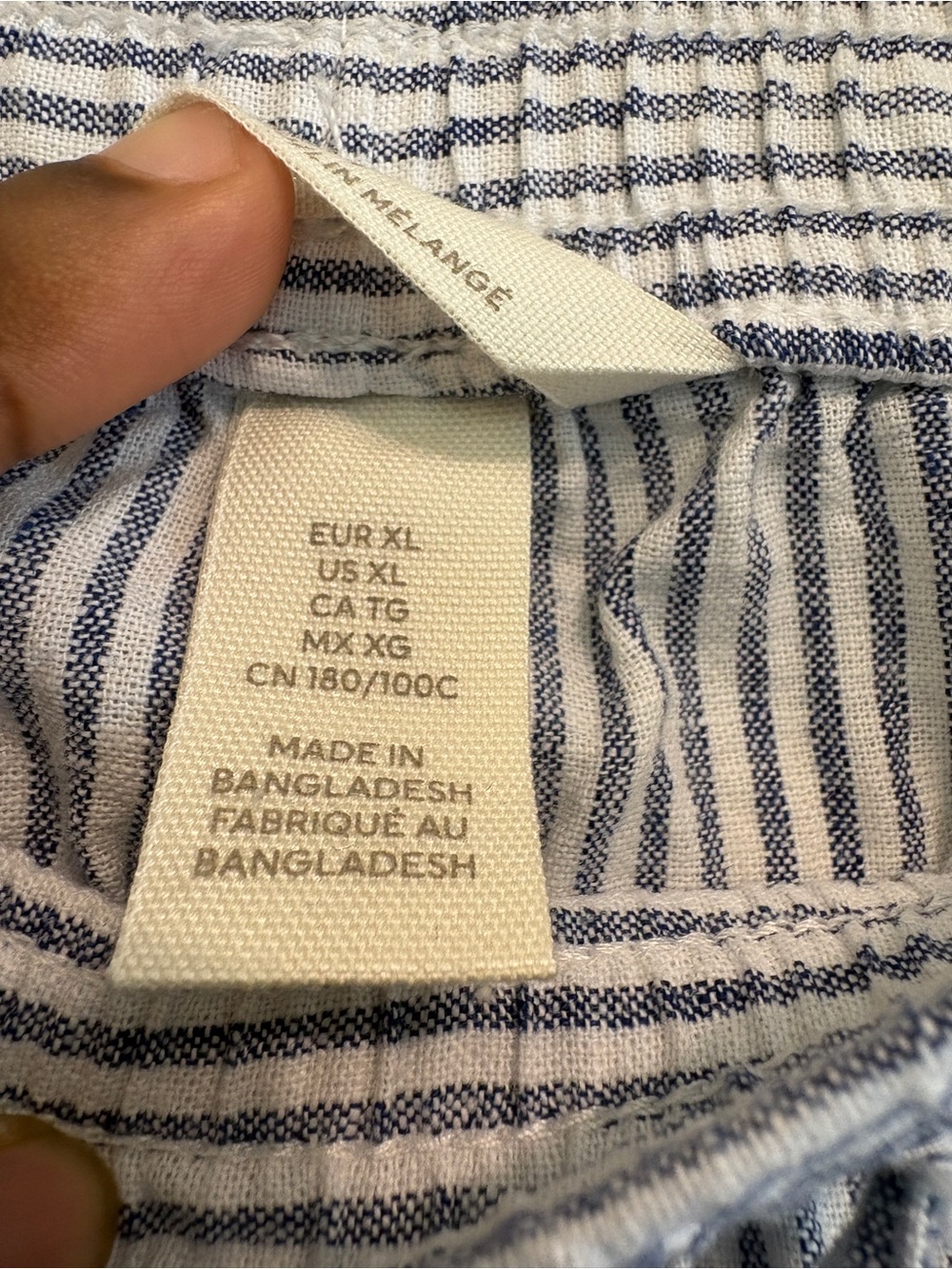 H&M Light Blue Stripe Men's Drawstring Linen Pants - Picture 4 of 10